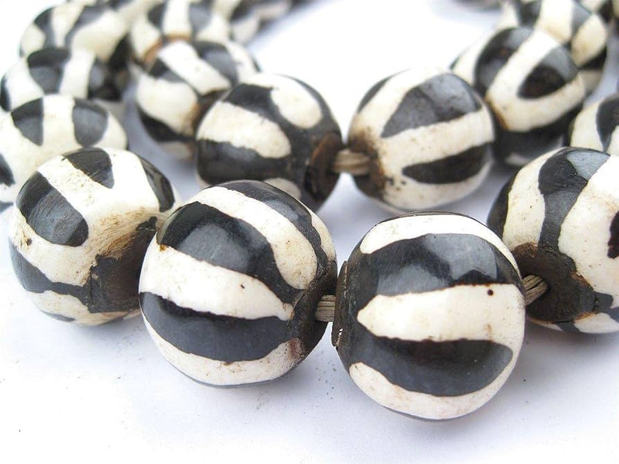 The Bead Chest Batik Bone Beads - Full Strand of Fair Trade African Beads (Sphere, Zebra Design) | Amazon (US)