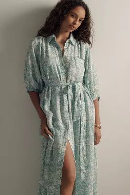 Maeve Linen Button-Front Belted Maxi Shirt Dress | Anthropologie (US)