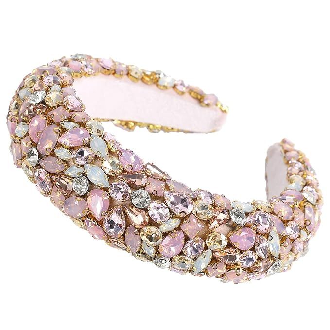Rhinestone Headband Handmade Baroque Crystal Soft Velvet Padded Headband Bridal Elegant Wedding W... | Amazon (US)