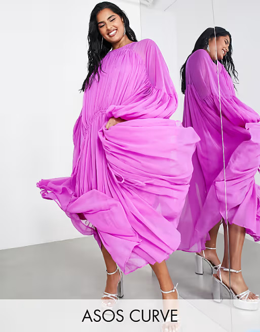ASOS EDITION Curve gathered neck midi dress in purple | ASOS | ASOS (Global)