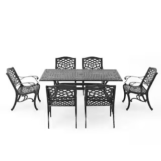 Noble House Sarasota Bronze Finish 7-Piece Cast Aluminum Rectangular Outdoor Dining Set 8096 - Th... | The Home Depot