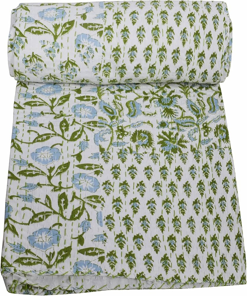 SOMUKARA Patchwork Print Kantha Quilt Indian Block Handmade Cotton Blanket Kantha Bedding Throw Q... | Amazon (US)