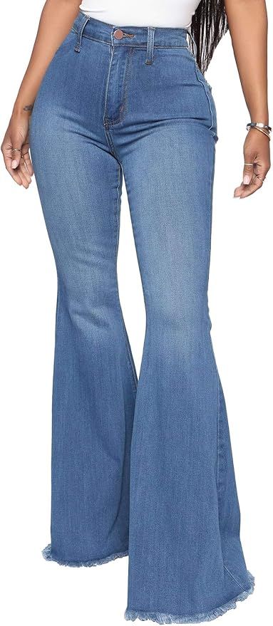 CutieLove Women's Ripped Jeans Bell Bottom Jeans High Waisted Hem Destroyed Denim Pants | Amazon (US)
