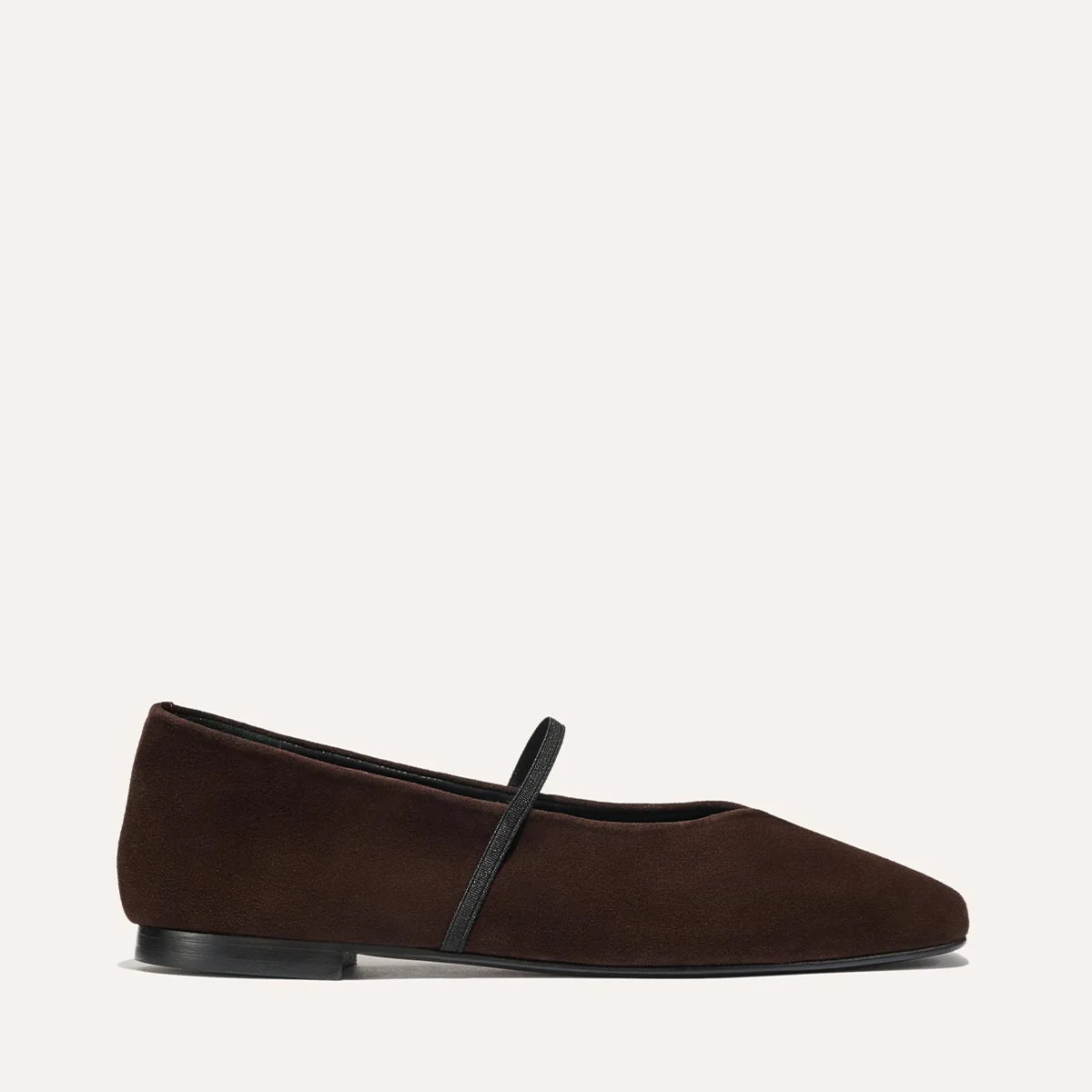 Suede Mary Jane Flats in Espresso Squared Toe Shoes | Margaux