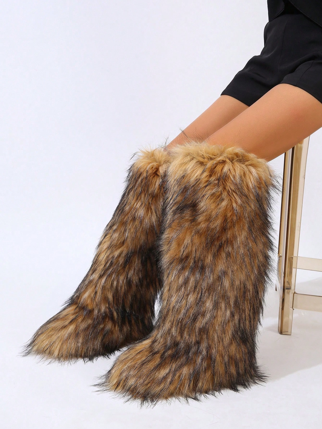 Women's Flat Platform Tall Snow Boots, Round Toe Mid-Calf Fluffy Lined Warm Winter Boots | SHEIN