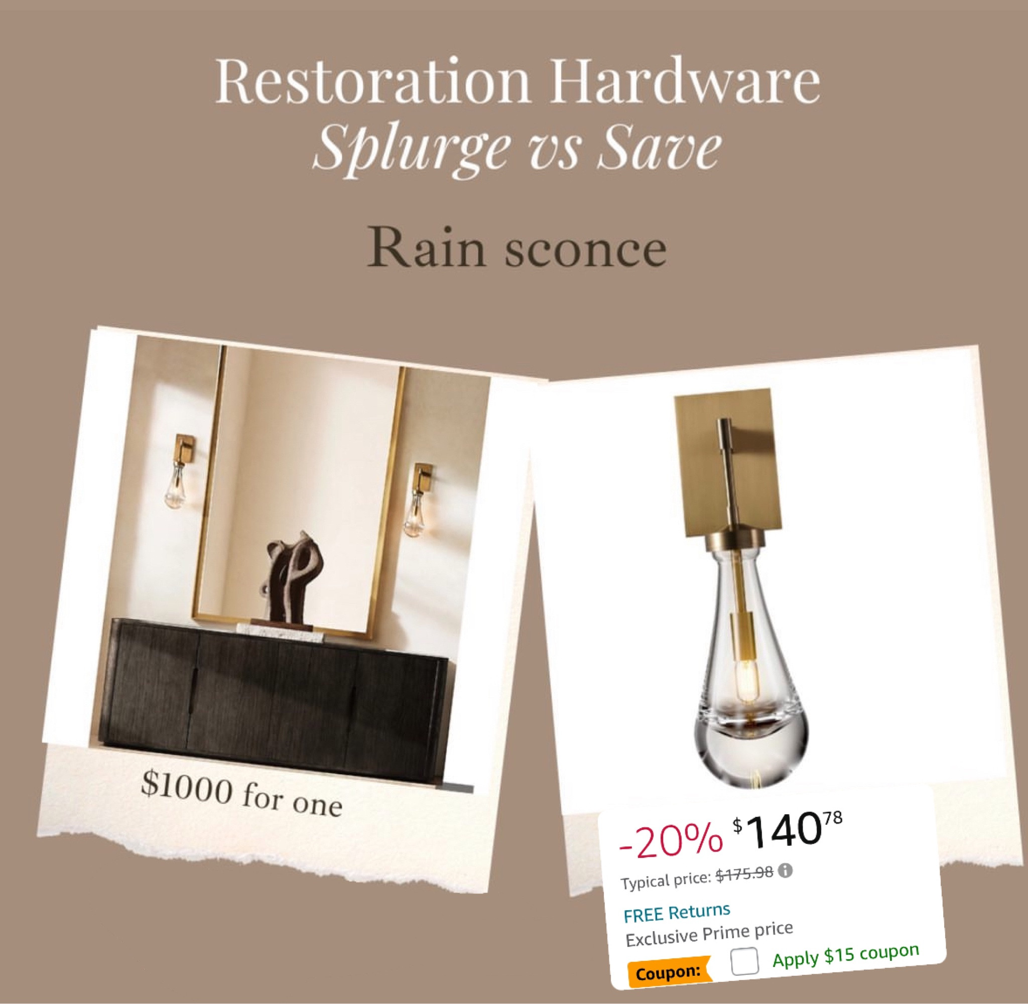 Highly rated RH inspired rain sconces are on major sale!!