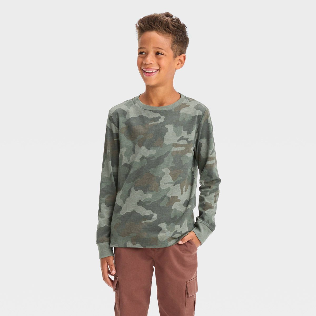 Boys' Long Sleeve Camo T-Shirt - Cat & Jack™ Olive Green | Target