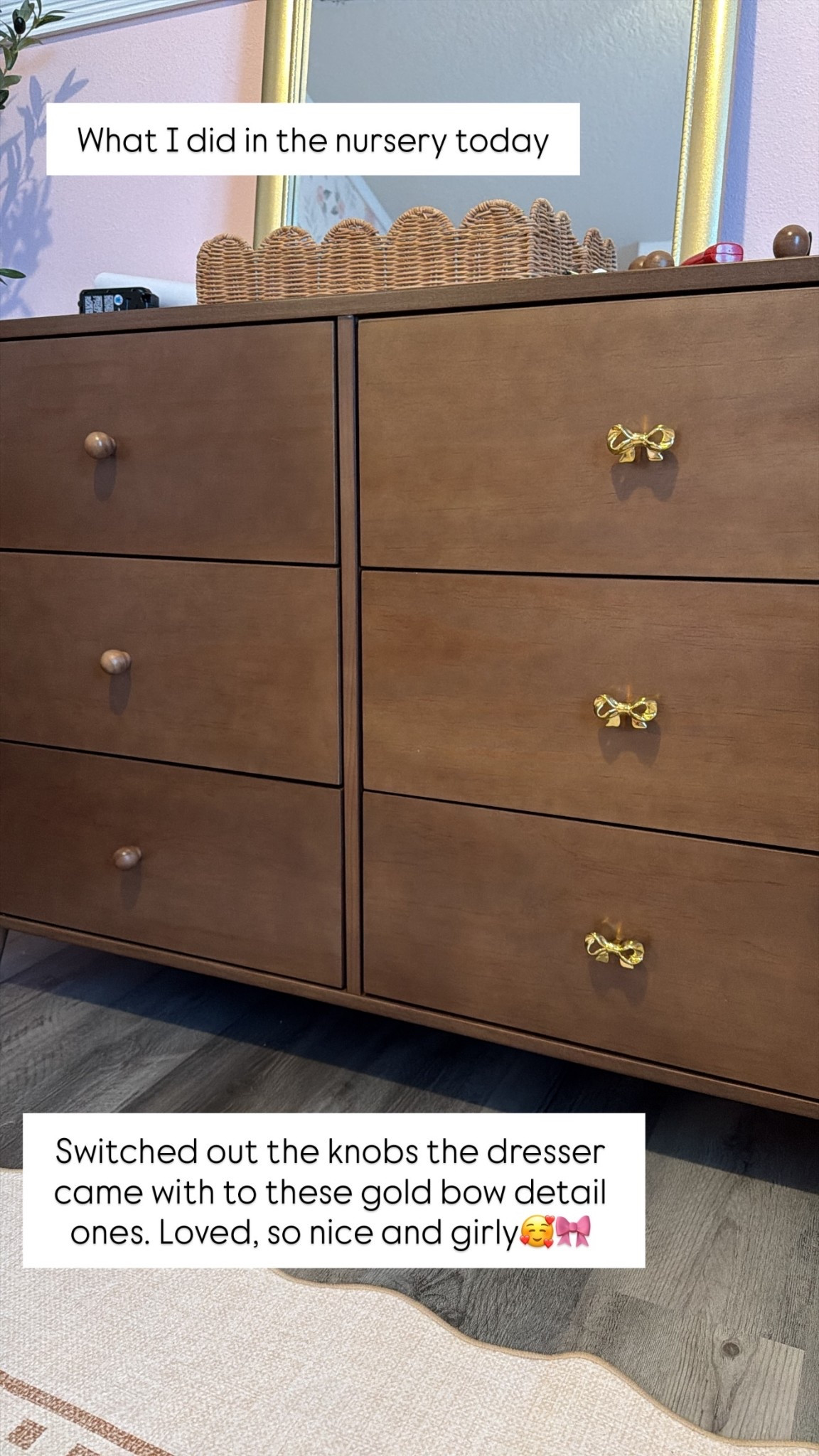 What I did in the nursery today…
Switched out the knobs the dresser came with to these gold bow detail ones. Loved, so nice and girly🥰🎀

#LTKBaby #LTKKids #LTKBump