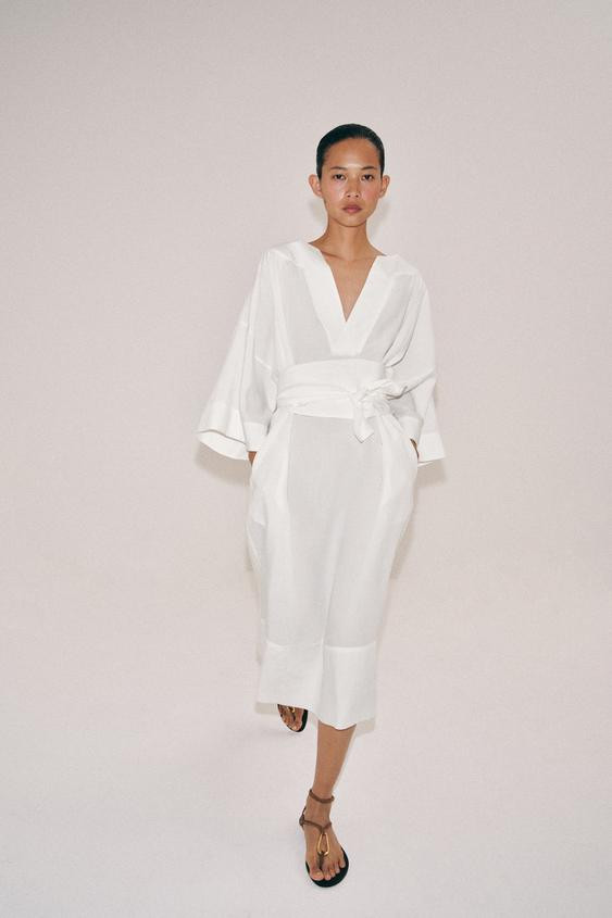 Zara - Belted Tunic Dress Zw Collection - White - S - Woman | Zara US