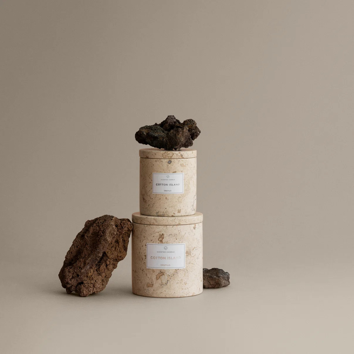 FRABLI Scented Candle w/Travertine Container - Large - Cotton Island Fragrance | Perigold