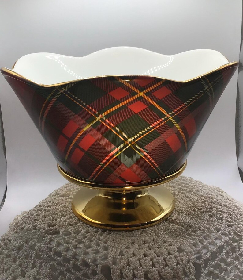 Vintage Teleflora Plaid Tartan Pedestal Bowl - Etsy | Etsy (US)