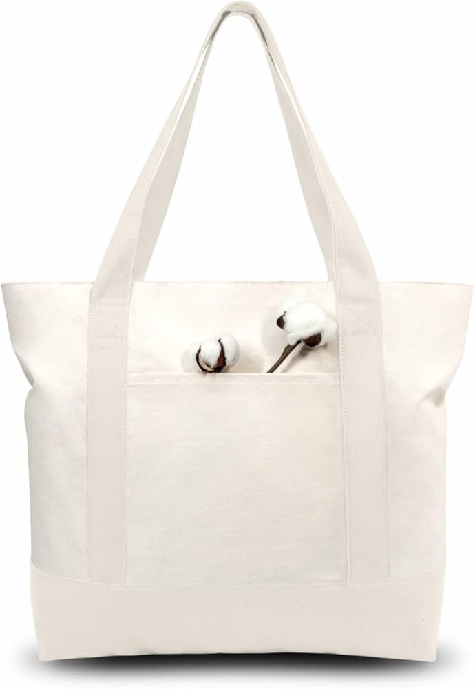 TOPDesign Stylish Canvas Tote Bag with an External Pocket, Top Zipper Closure, Daily Essentials (... | Amazon (US)