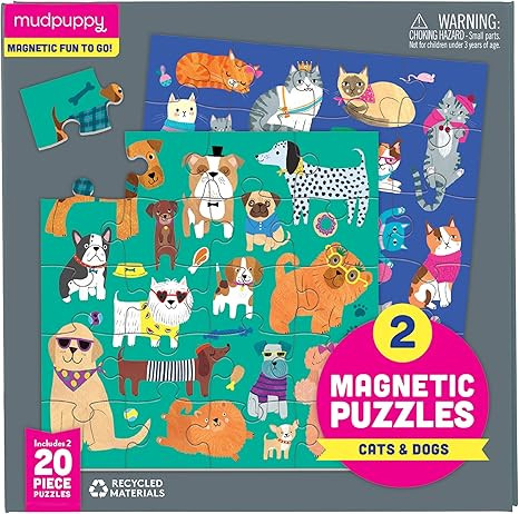 Mudpuppy Cats & Dogs - Tri Fold Magnetic Puzzles Featuring Two 20 Piece Cat and Dog Themed Artwor... | Amazon (US)