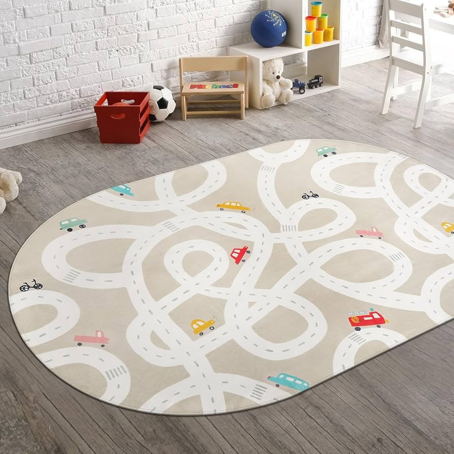 STARUIA Large Kids Rug for Playroom, 4'x6' Washable Road Rug for Nursery, Non-Slip Car Rug for Bo... | Amazon (US)