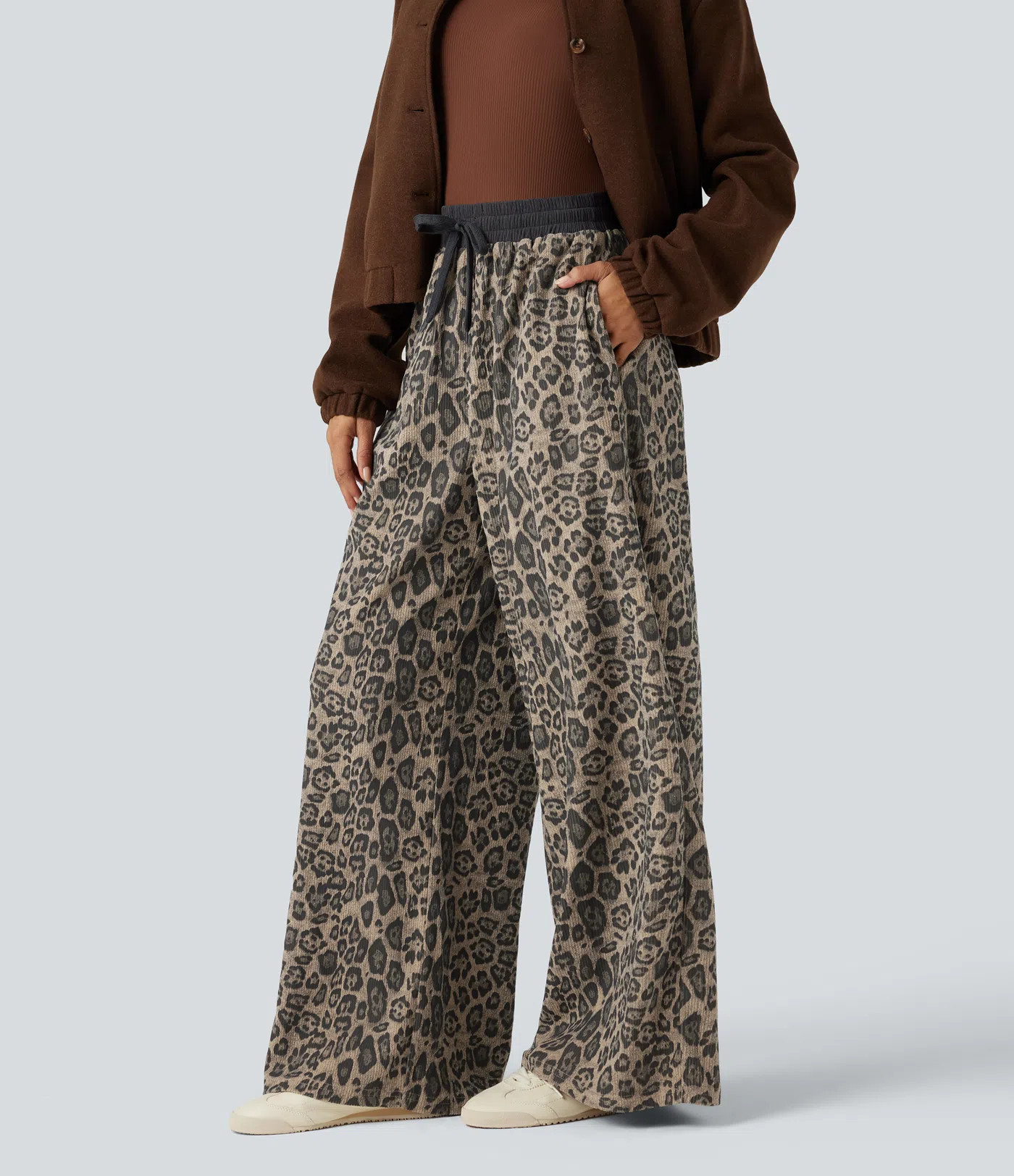 Women’s High Waisted Drawstring Leopard Print Casual Baggy Pants with Pockets - Halara | HALARA