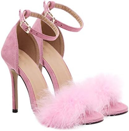 Holibanna Sandálias femininas de salto alto de penas femininas fofas, bico aberto, tira no torno... | Amazon (BR)