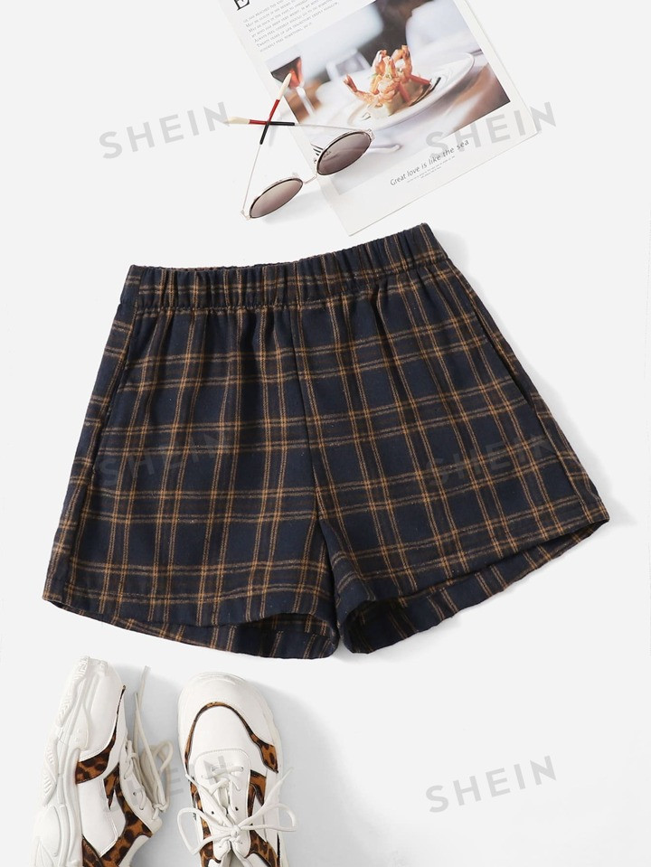 SHEIN EZwear Plaid Wide Leg Shorts | SHEIN