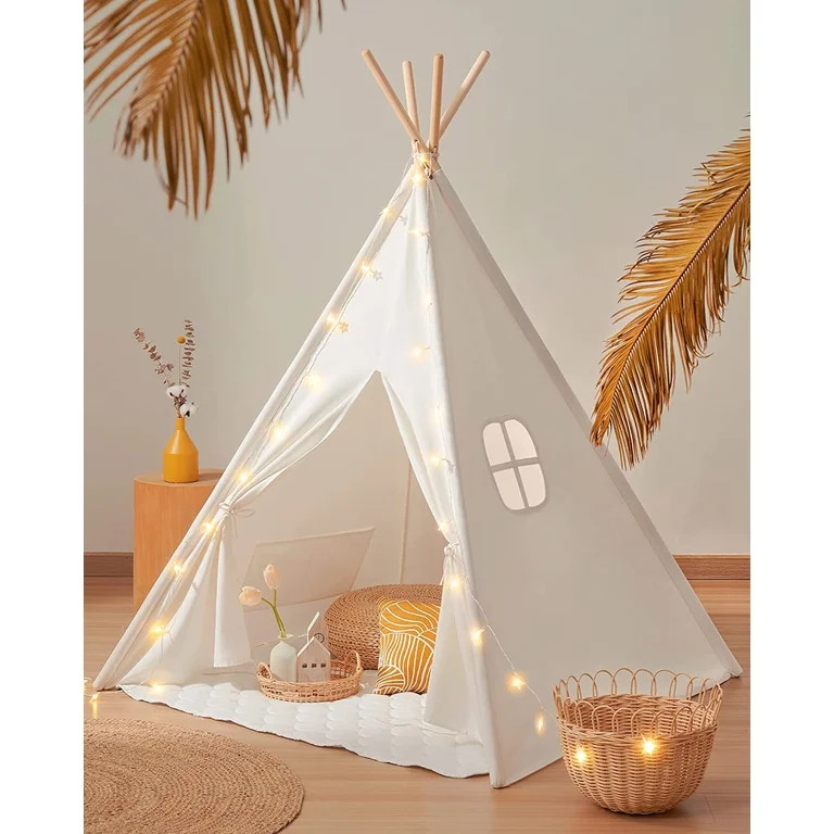 Teepee Tent for Kids, 100% Cotton Play Tent with Padded Mat and Star Lights, Kids Teepee Tent wit... | Walmart (US)