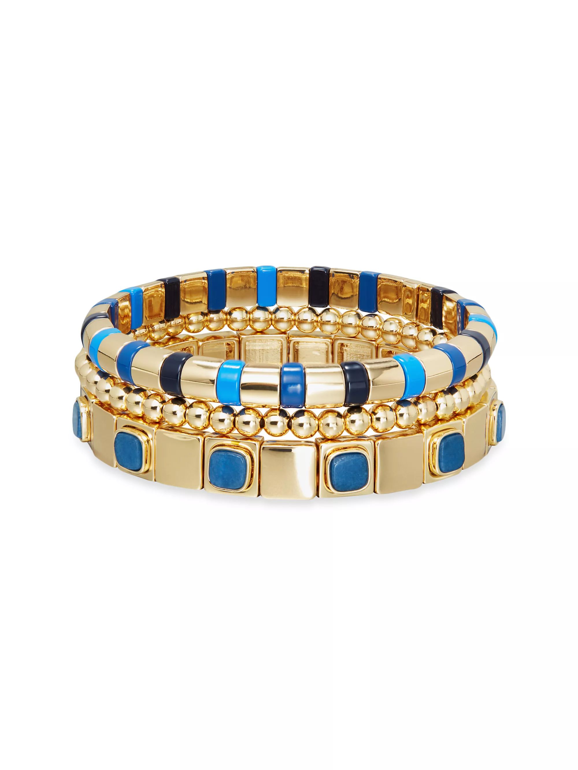 True Blue 3-Piece Goldtone & Howlite Stretch Bracelet Set | Saks Fifth Avenue