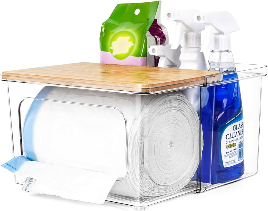 iCASA Trash Bag Dispenser Holder - 2 in 1 Acrylic Under Sink Organizer Garbage Bags Container wit... | Amazon (US)