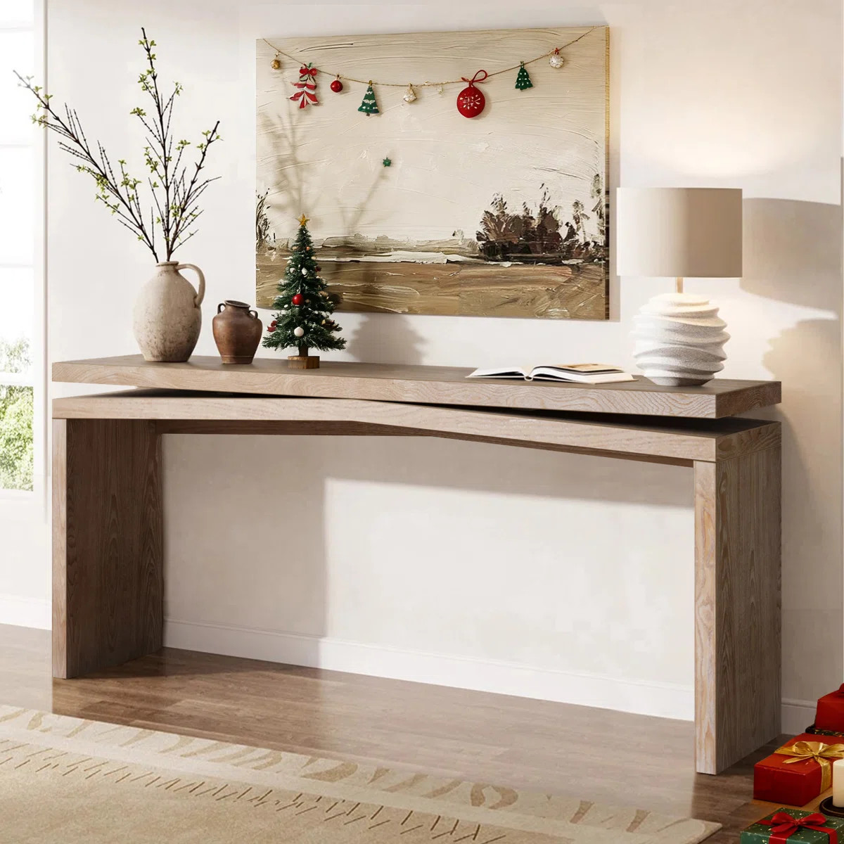 Rustic Solid Wood Veneer Console Table With Farmhouse Charm For Entryway, Hallway, Or Behind Sofa... | Wayfair North America