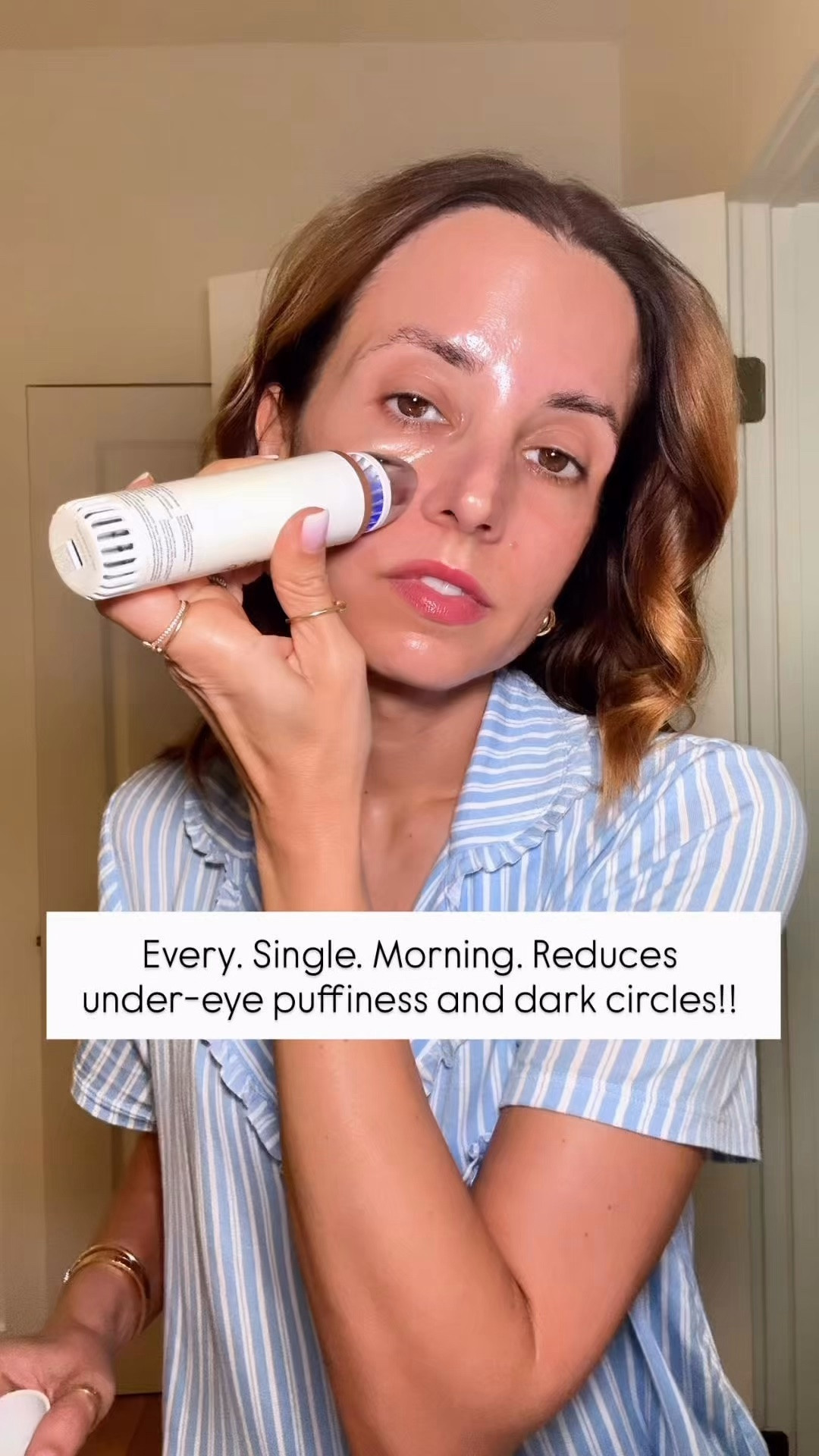 I will never stop talking about this cold wand. It helps to depuff your face and is something I use every single morning!! It is small enough that you can travel with it easily, too! Has a heat setting also!