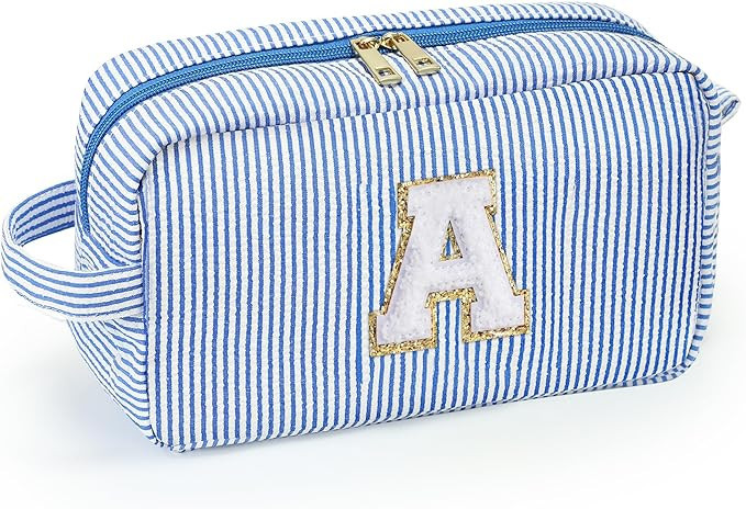 YOOLIFE Christmas Gifts for Women - Personalized Initial Cute Blue Makeup Case Bag Organizer Cosm... | Amazon (US)