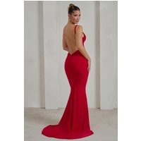 Endless Love | Red Backless Knot Detail Fishtail Maxi Dress | Club L London