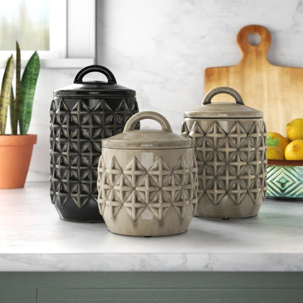 Ceramic Diamond Pattern 3 Piece Kitchen Canister Set | Wayfair North America