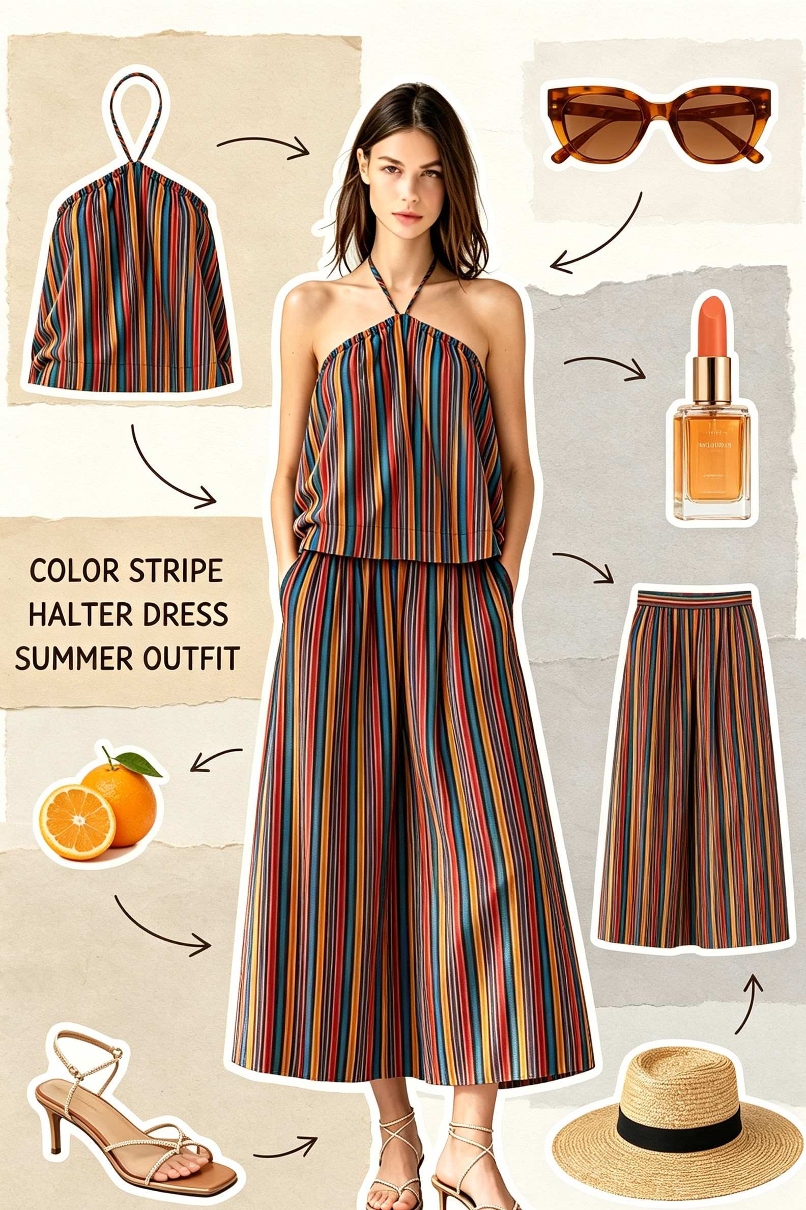 Vintage Color Stripe Halter Two Piece Wide Leg Summer Vacation Outfit
#StripeCoOrdSet
#VacationWardrobe
#BohoSummerStyle 

 #LTKootd #LTKSeasonal #LTKOver40