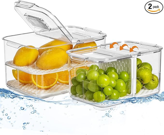 vacane Produce Saver with Folding Lids,2 Piece Fruit Vegetable Storage Container with Vents Stack... | Amazon (US)