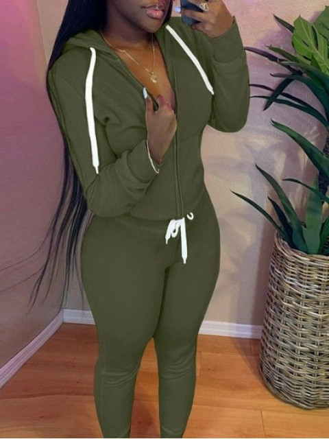LW BASICS Hooded Collar Kangaroo Pocket Tracksuit Set | LovelyWholesale
