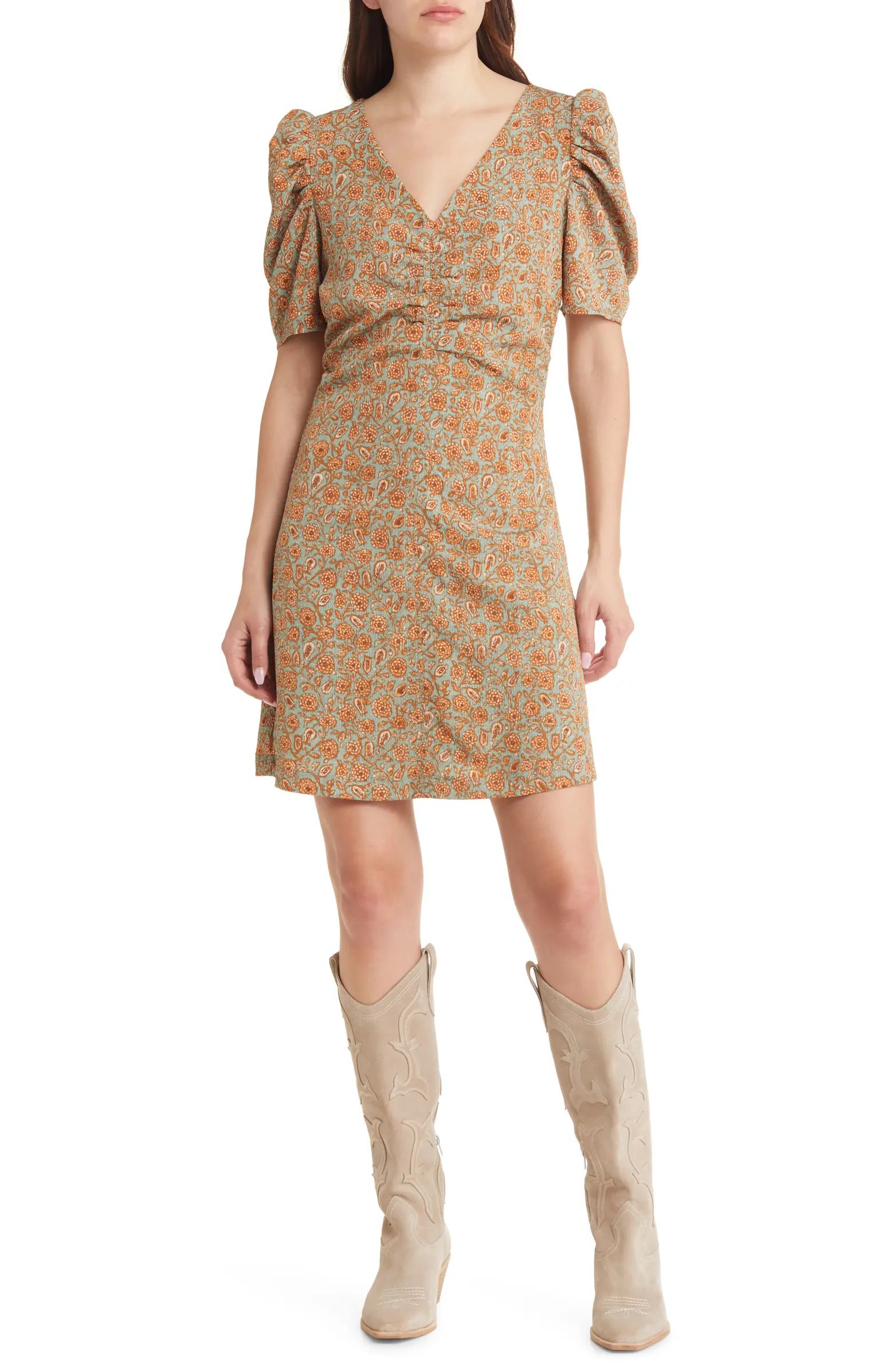 Paisley Ruched Puff Sleeve Dress | Nordstrom