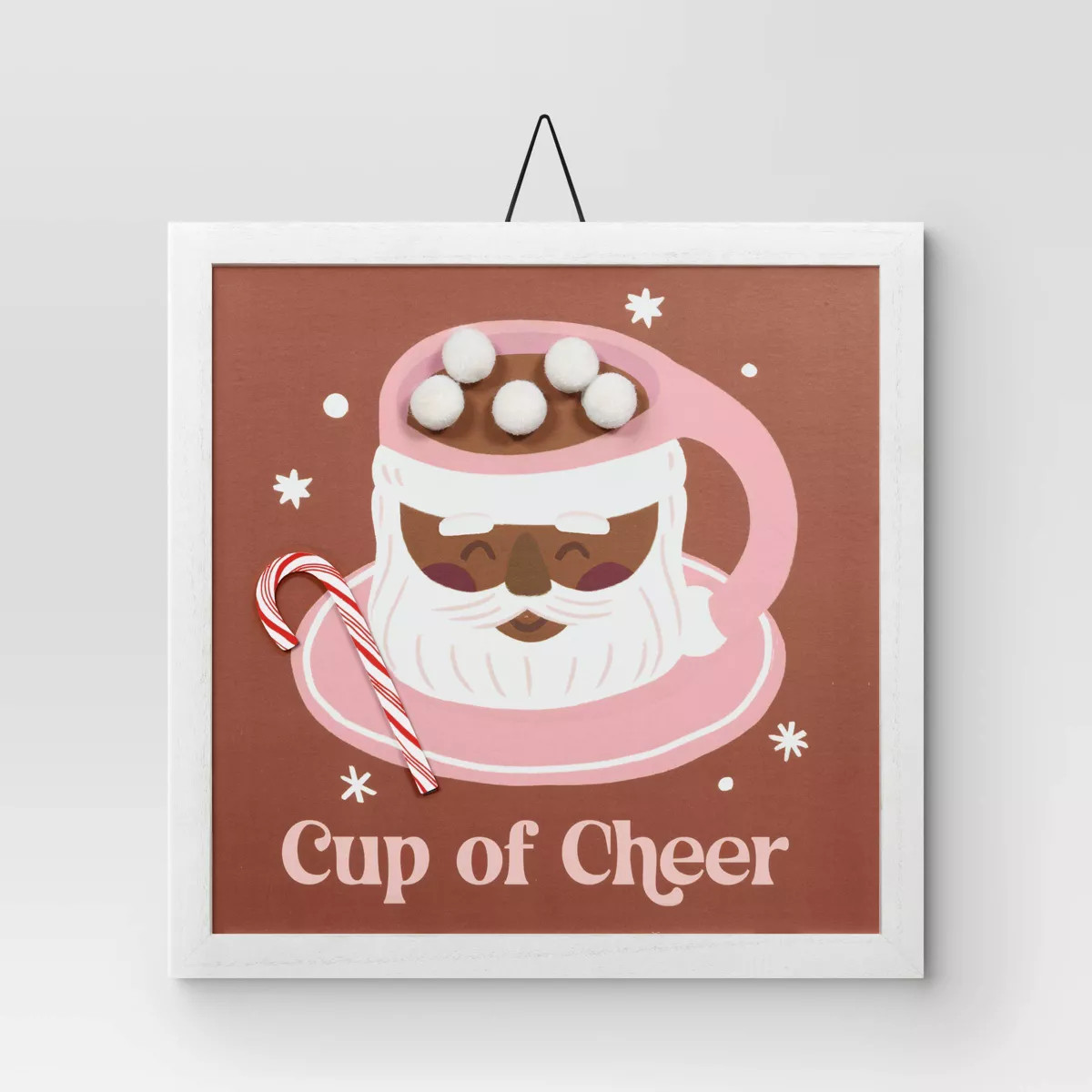 12"x12" 'Cup of Cheer' Santa Hot Cocoa Christmas Wood Wall Art Pink/Brown - Wondershop™ | Target