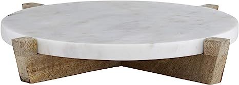 Creative Brands Table Sugar Round Marble Tray with Mango Wood Stand, 11-Inches, Natural | Amazon (US)