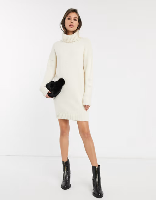 ASOS DESIGN Tall chunky mini dress with roll neck with open back | ASOS (Global)