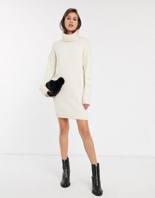 ASOS DESIGN Tall chunky mini dress with roll neck with open back | ASOS (Global)