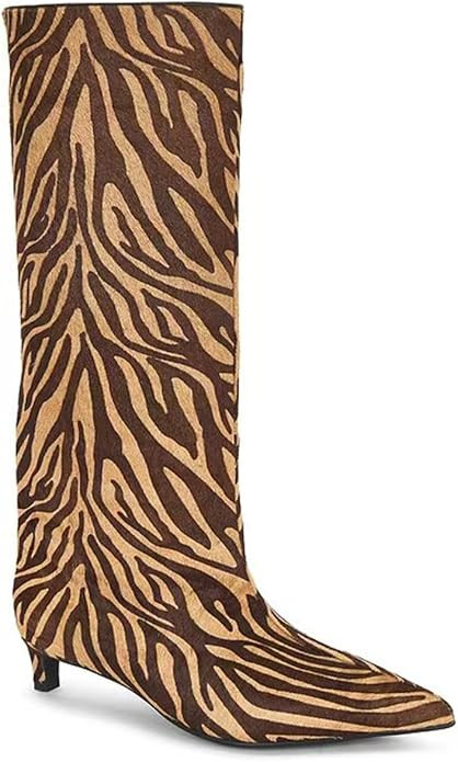 Knee High Boots for Women Kitten Heel Boots Pointed Toe Long Boots | Kitten Low Heel with Zipper ... | Amazon (US)