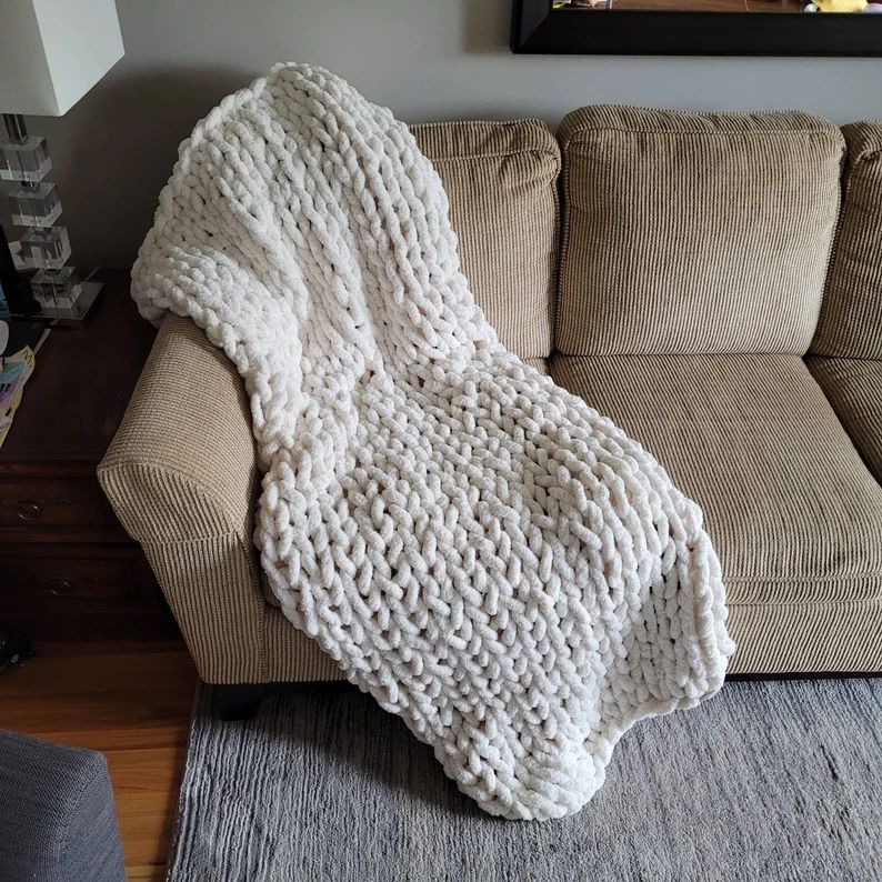 Chunky Knit Blanket, White Chunky Throw Blanket, Chenille Blanket, Cozy Blanket, Christmas Gift i... | Etsy (CAD)