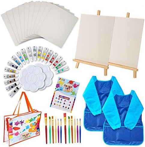 48 Pieces Art Painting Supplies for Toddlers Kids with 12 Paint Brushes, 10 Painting Canvas, 2 Ta... | Amazon (US)