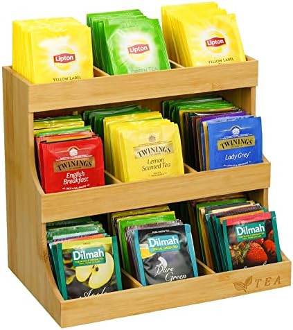 FUHUIM Bamboo Tea Bag Caddy Box Storage, 3 Layer Bamboo Tea Bag Organizer Boxes for Kitchen, Office, | Amazon (US)