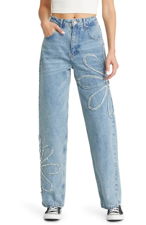 BDG Urban Outfitters Patchwork Flower Boyfriend Jeans in Dark Denim at Nordstrom, Size 29 | Nordstrom