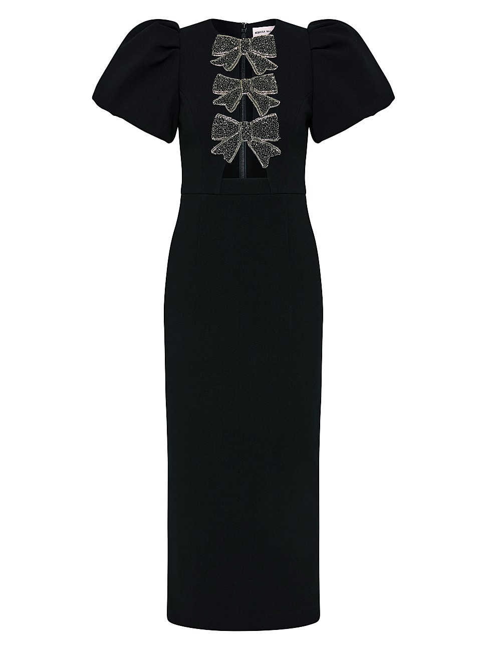 Women's Eliana Crystal-Embellished Velvet Puff-Sleeve Midi-Dress - Black - Size 0 | Saks Fifth Avenue