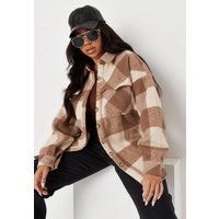 Plus Size Brown Brushed Plaid Belted Shacket | Missguided (US & CA)