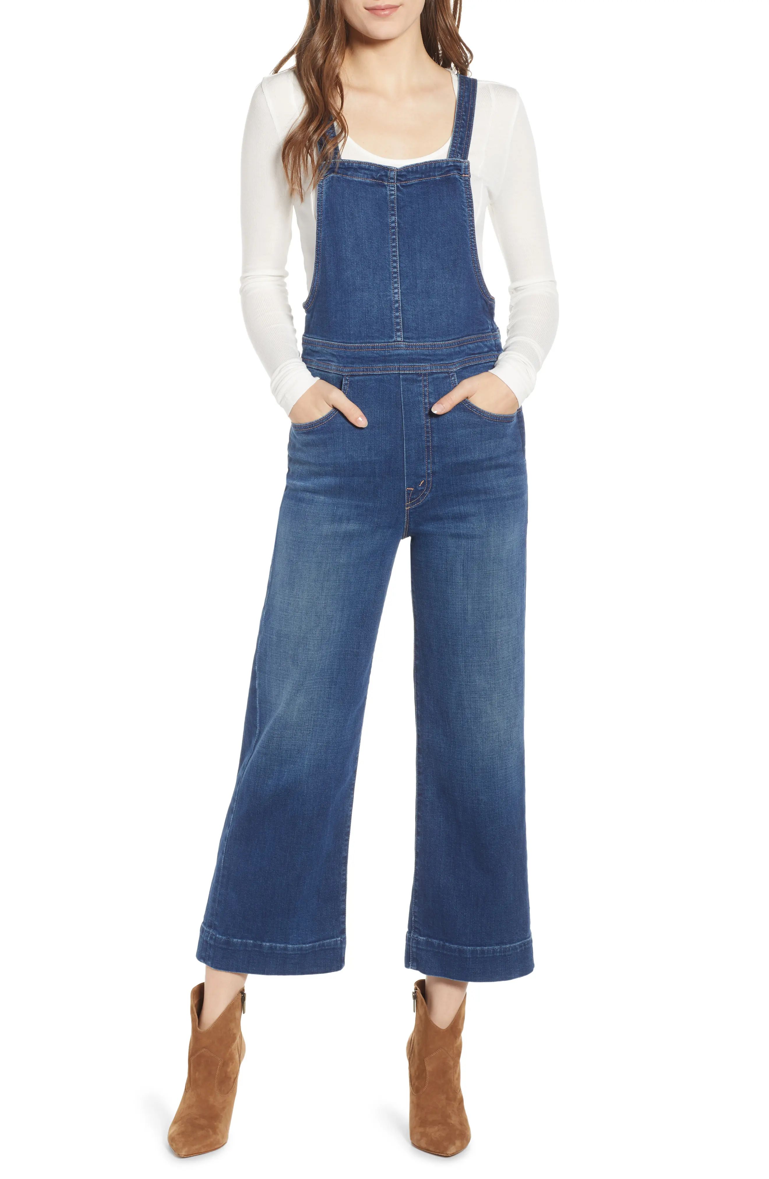 Women's Mother The Greaser Crop Overalls, Size 23 - Blue | Nordstrom