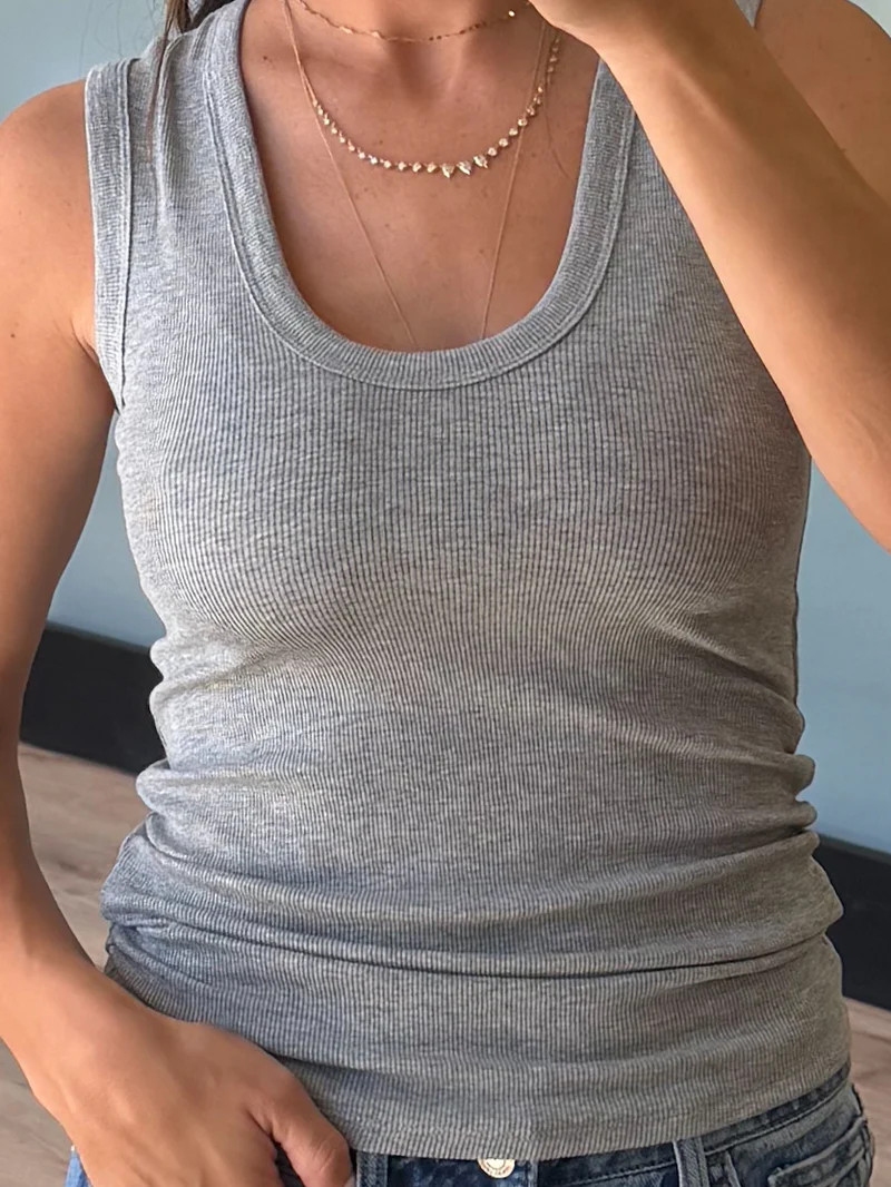 Standard Scoop Ribbed Tank | Grey | Shop Talulah