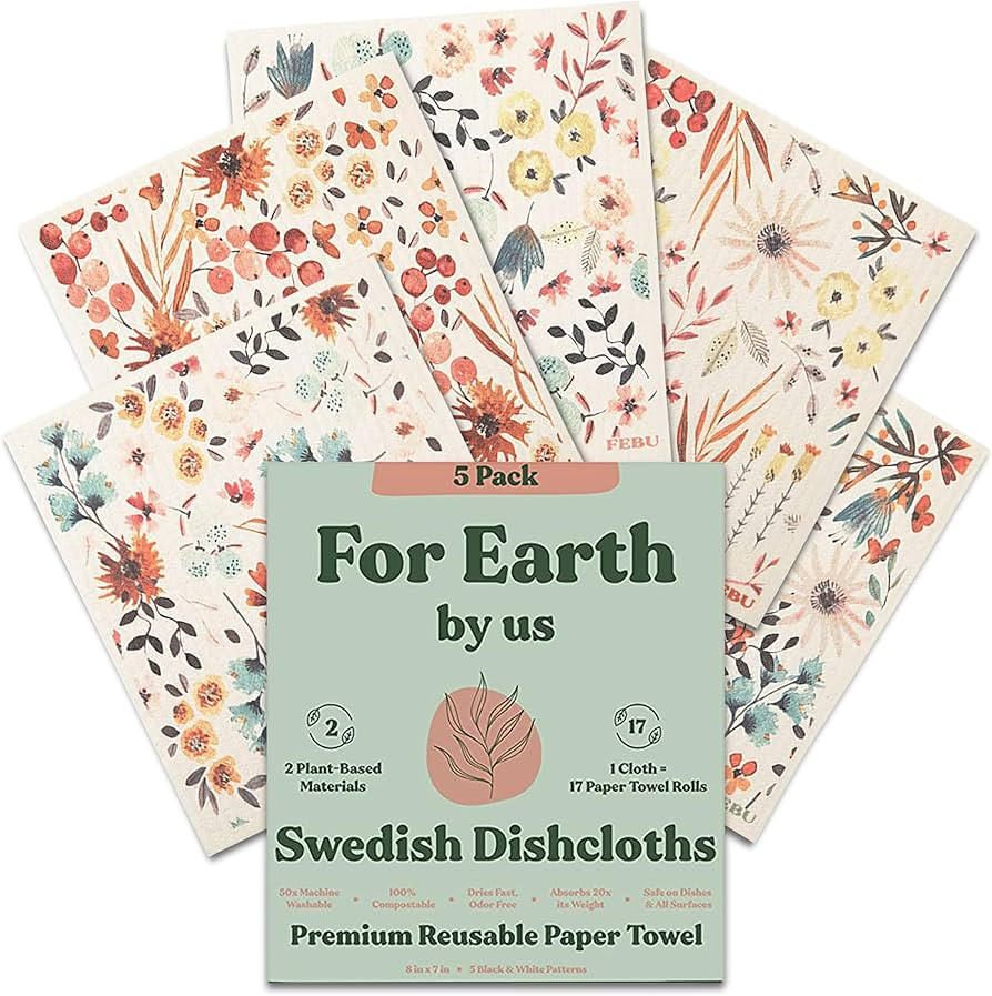 FEBU Swedish Dishcloths for Kitchen | 5 Pack Watercolor Dish Towels | Reusable Paper Towels Washa... | Amazon (US)