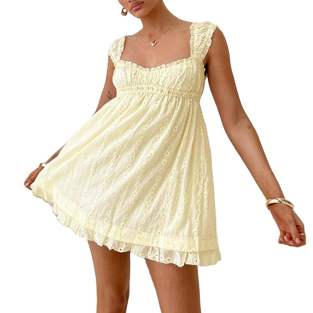 Women's Summer Babydoll Mini Dress Spaghetti Strap Sleeveless Party Short Y2k Swing Dresses A Lin... | Amazon (US)