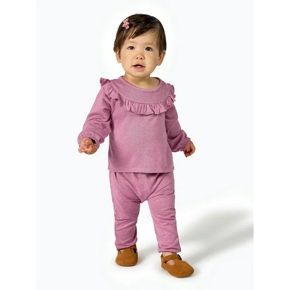 Modern Moments by Gerber Baby Girl Hacci Outfit Set With Ruffle, 2-Piece, Sizes 0/3 Months -24 Mo... | Walmart (US)