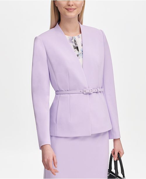 Calvin Klein Belted Scuba Crepe Jacket  & Reviews - Jackets & Blazers - Women - Macy's | Macys (US)